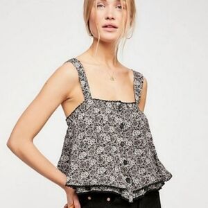 Free People Sleevess Crop Tank Blouse Floral - Small